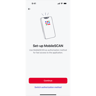 screenshot of the first MobileSCAN set-up screen in Citadele mobile app
