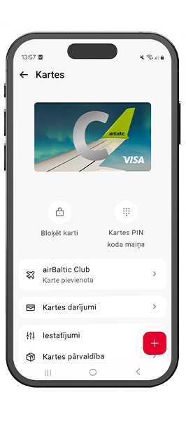 Išmaniojo telefono ekranas su „Citadele“ programėlės sąsaja, kurioje matoma „C Smart“ kortelė.