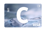 „C lite“ virtuali kortelė su C ir VISA logotipais. 
