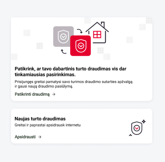 Animacija, parodo, kaip svetainės naudojai gali patikrinti turto draudimo polisų pasiūlymus iš skirtingų draudikų.  