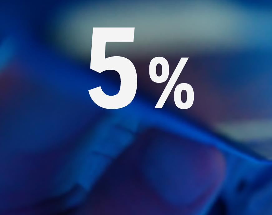 Reklaminis vizualas su „5 %“, nurodantis didžiausias galimas palūkanas.