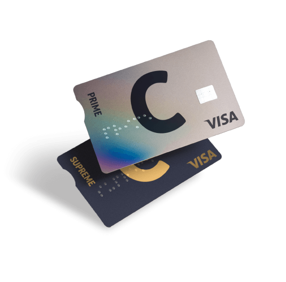 A C prime and C supreme card one on top of the other with the C and VISA logos and different designs.