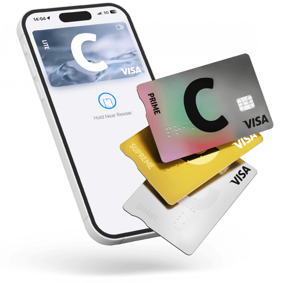 Išmaniojo telefono ekranas su „Citadele“ banko programėlės sąsaja, rodantis „C lite“ virtualią kortelę.