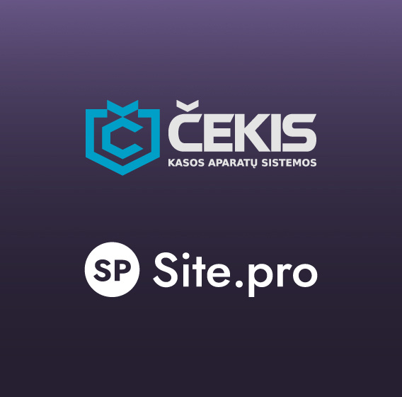 Čekis PAYKIT cash register system and Site.pro accounting software logos in a dark background.