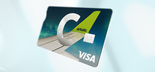 C airBaltic kortelė su C, VISA ir airBaltic logotipais